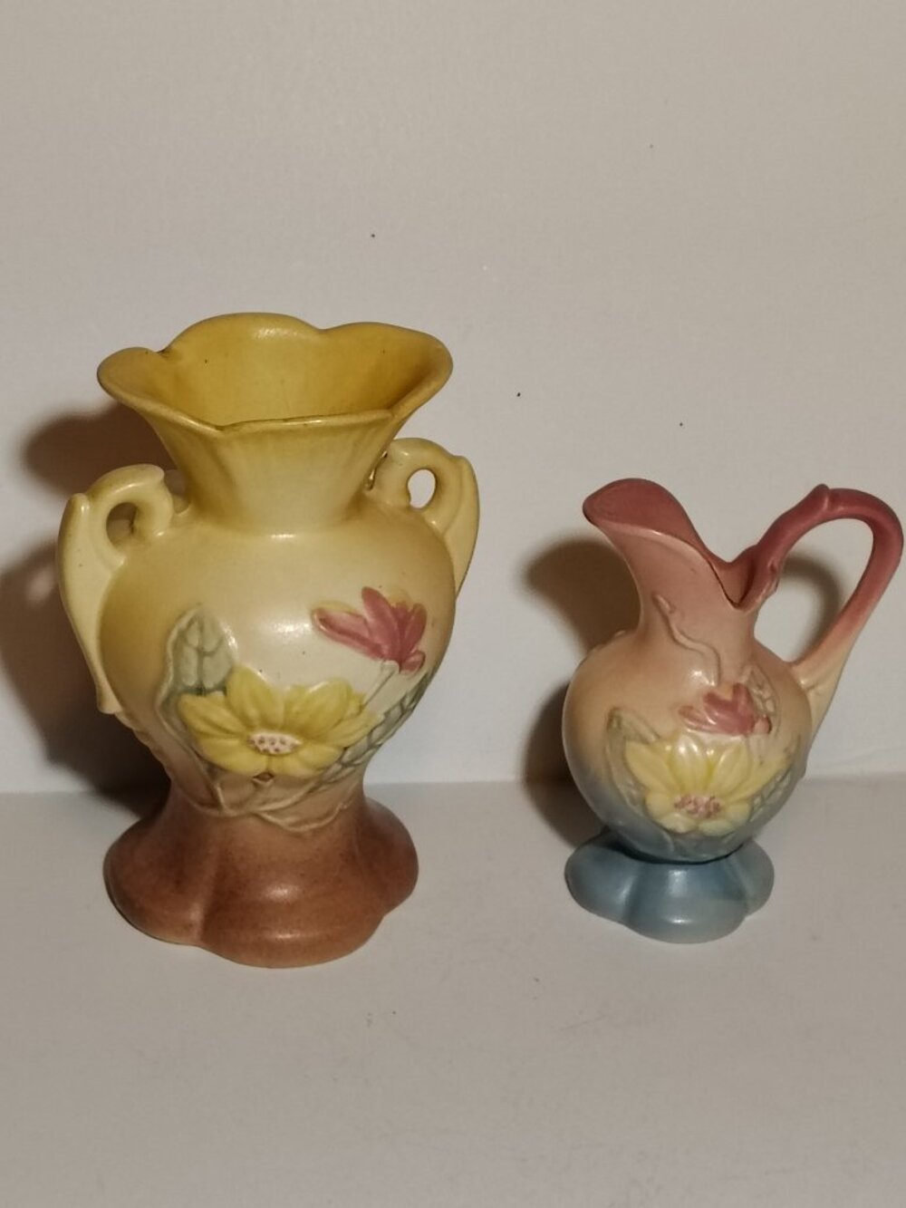 HULL Art Pottery Pink & Yellow Vase Matte Finish Vase w Mini Ewer Magnolia